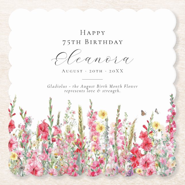 75. Geburtstag August Geburts-Blume Custom Untersetzer (Vorderseite)