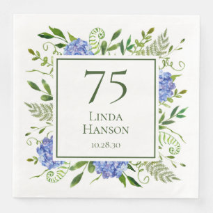 75. Geburtstag Blaue Hortensien Serviette