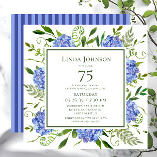 75. Geburtstag Blue Hydrangeas Einladung