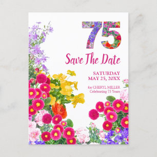 75. Geburtstag Blumen Modern Save The Date Ankündigungspostkarte