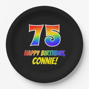 75. Geburtstag: Bold, Fun, Simple, Rainbow 75 Pappteller