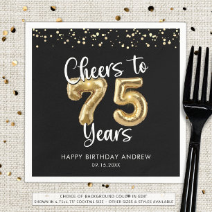 75. Geburtstag Cheers to 75 Years Black Gold Serviette