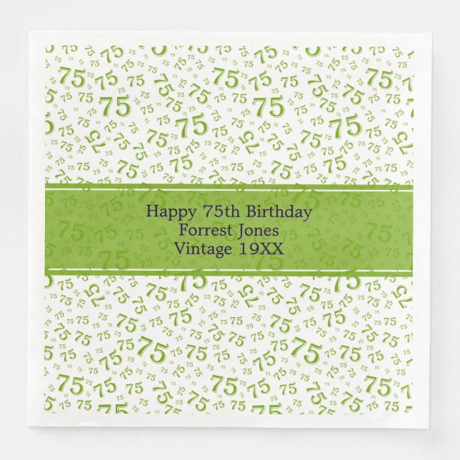 75. Geburtstag Cooles Zahlenmuster Blau/Weiß Serviette (Vorderseite)