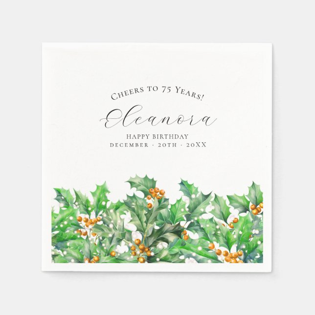 75. Geburtstag Dezember Geburtstag Blume Holly Cus Serviette (Vorderseite)