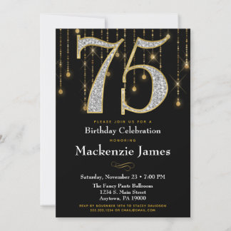 75. Geburtstag Einladung Black Gold Diamonds Adult