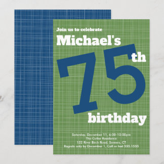 75. Geburtstag Einladung Blau mit grünem Akzent,
