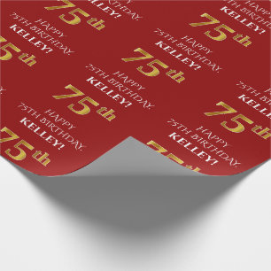 75. Geburtstag: Elegant, rot, Imitat Gold Look Geschenkpapier