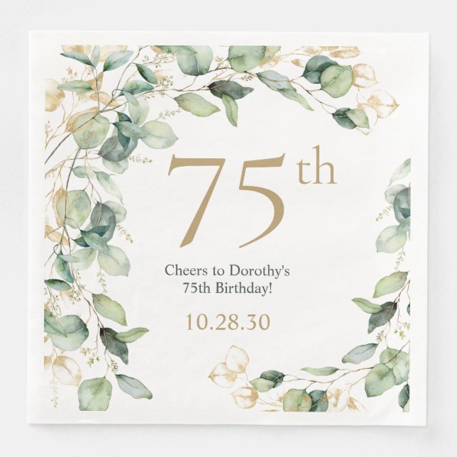 75. Geburtstag Eukalyptus Serviette (Vorderseite)