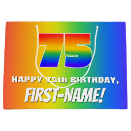 75. Geburtstag: Farbiges, lustiges Regenbogenmuste Große Geschenktüte