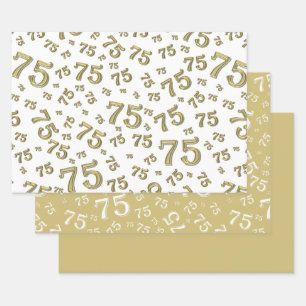 75. Geburtstag Gold & White Number Pattern 75 Geschenkpapier Set