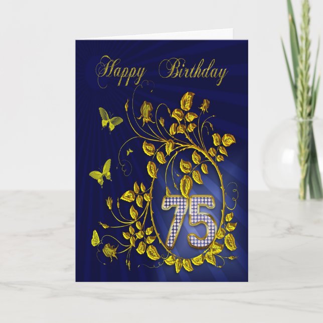 75. Geburtstag goldene Schmetterlinge Karte (Vorderseite)