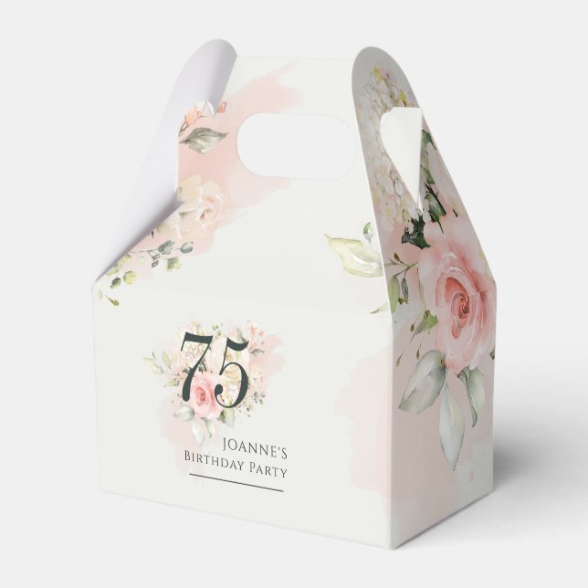 75. Geburtstag jedes Alters Rosa Blumengrün Blumen Geschenkschachtel (Vorderseite)