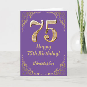 75. Geburtstag Lila und Gold Glitzer Frame Karte