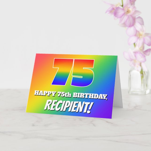 75. Geburtstag: mehrfarbiges Regenbogenmuster # 75 Karte (Orchidee)