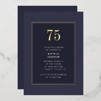 75. Geburtstag Minimal Eleganter dunkler Goldrahme Folieneinladung