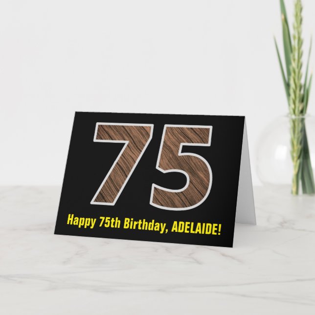 75. Geburtstag: Name + Imitate Holzkörnchen Muster Karte (Vorderseite)
