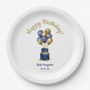 75. Geburtstag Navy Blau Ballon Torte Pappteller