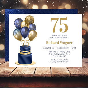 75. Geburtstag Navy-Blauer Ballon-Torte Einladung