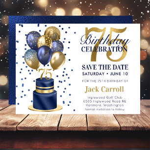 75. Geburtstag Navy-Blauer Ballon-Torte Save The Date