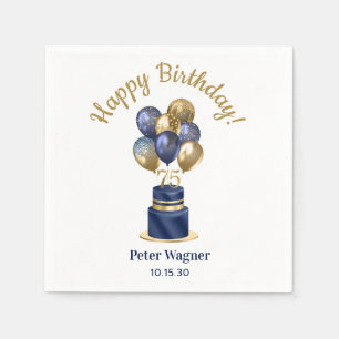 75. Geburtstag Navy-Blauer Ballon-Torte Serviette