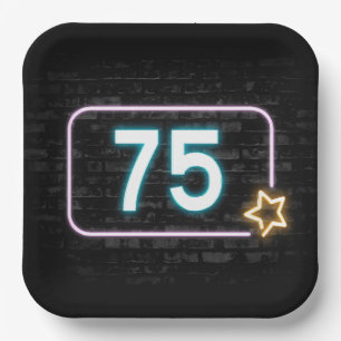 75. Geburtstag Neon Sign On Brick Pappteller
