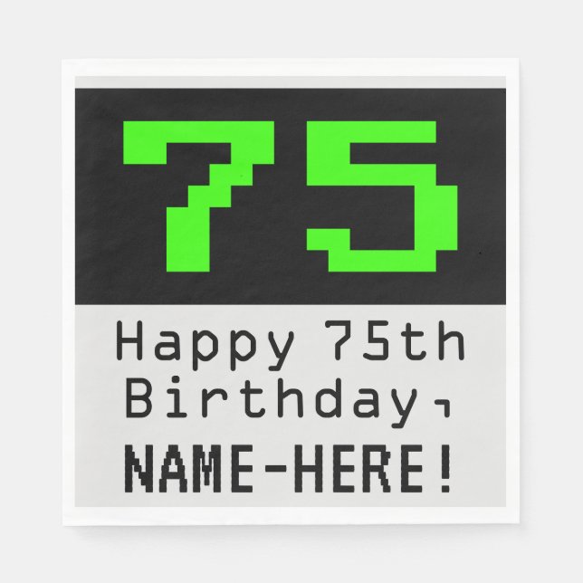 75. Geburtstag - Nerdy / Geeky Style "75" & Name Serviette (Vorderseite)