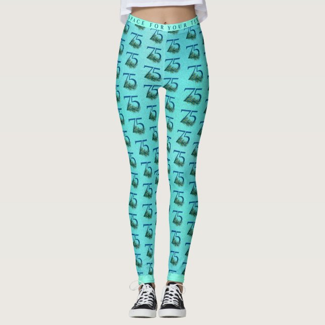 75. Geburtstag oder Jubiläum Pfauenmuster Leggings (Vorderseite)