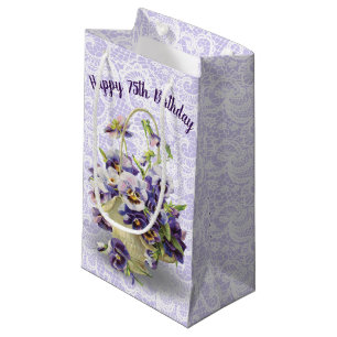 75. Geburtstag Pansy Basket on Lace Kleine Geschenktüte