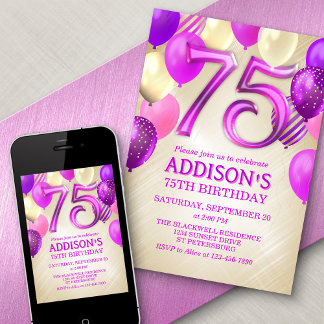 75. Geburtstag Pink Balloons Einladung