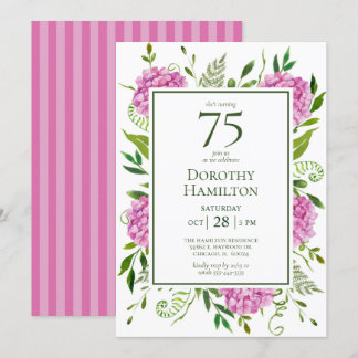 75. Geburtstag Pink Hydrangeas Einladung