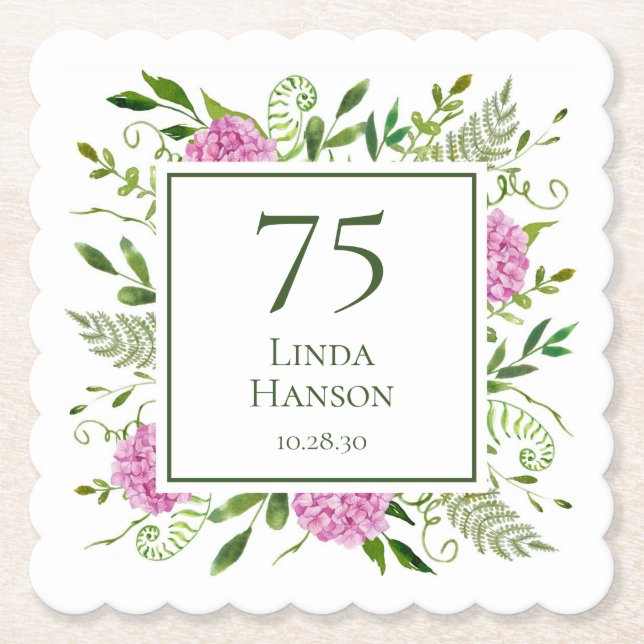 75. Geburtstag Pink Hydrangeas Untersetzer (Vorderseite)
