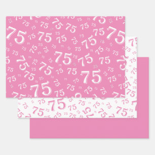 75. Geburtstag Pink & White Nummernmuster 75 Geschenkpapier Set