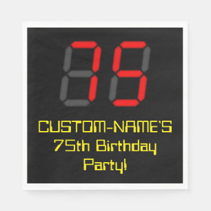 75. Geburtstag: Red Digital Clock Style "75" + Nam Serviette