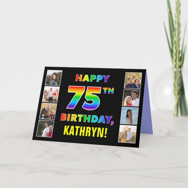 75. Geburtstag: Regenbogentext, benutzerdefinierte Karte (Vorderseite)