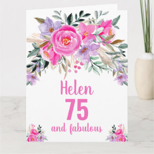75. Geburtstag rosa Aquarellblorkarte Karte