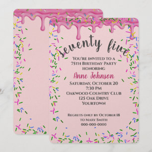 75. Geburtstag rosa Icing und Sprinklen Einladung