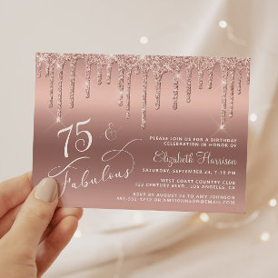 75. Geburtstag Rose Gold Glitzer Einladung