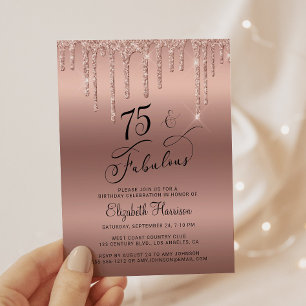 75. Geburtstag Rose Gold Glitzer Einladung