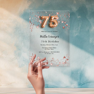 75. Geburtstag Rose Goldstars klar Acryleinladungen