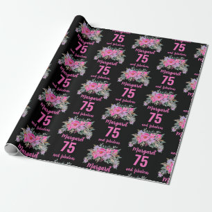 75. Geburtstag schwarz rosa Blüte Geschenkpapier