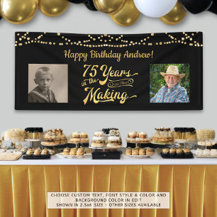 75. Geburtstag Schwarzes Gold String Lights Retro  Banner