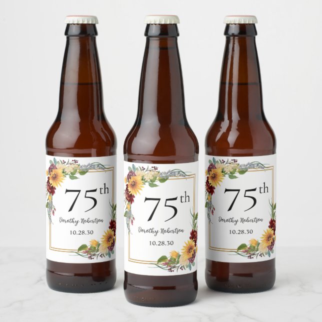 75. Geburtstag Sonnenblumen Bierflaschenetikett (Flaschen)