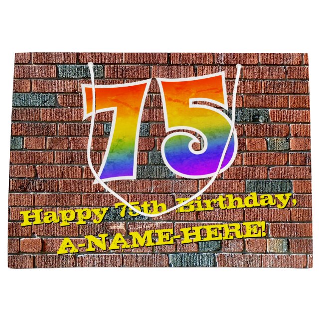 75. Geburtstag: Spaß, Graffiti-Inspiriert Regenbog Große Geschenktüte (Vorderseite)