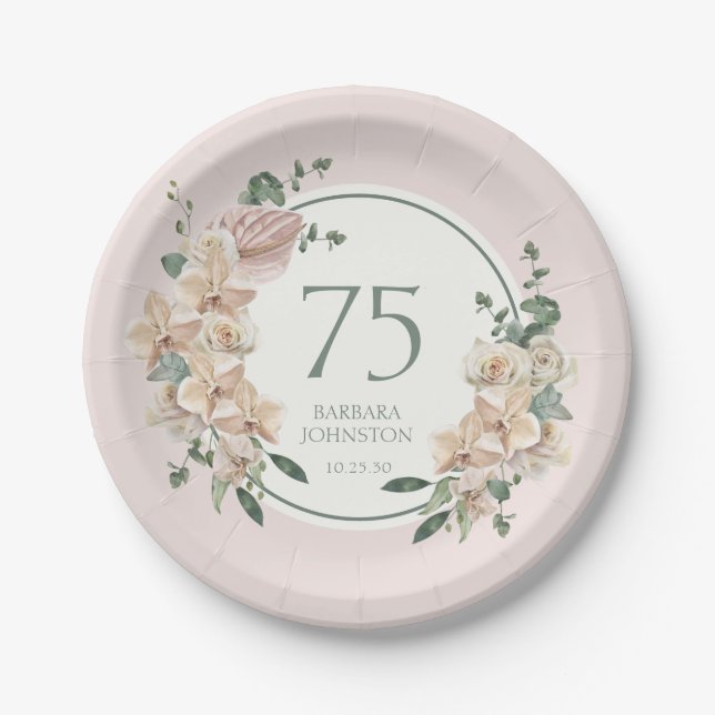 75. Geburtstag tropische Flora Pappteller (Vorderseite)