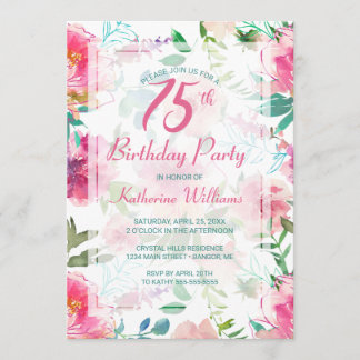 75. Geburtstag Tropisches Pink-Pink-Peony-Party Einladung