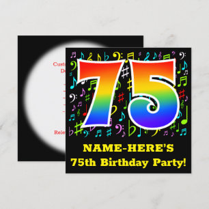 75. Geburtstagsfeier: Fun Music Symbols, Regenboge Einladung