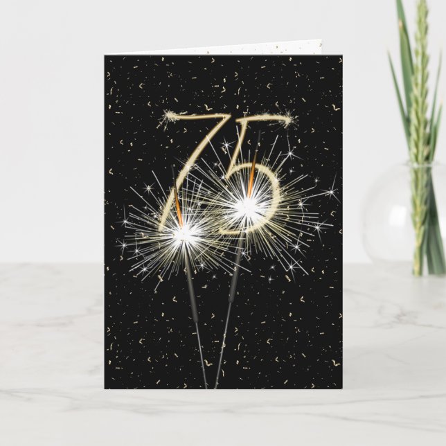 75. Geburtstagsparkler auf schwarz Karte (Vorderseite)