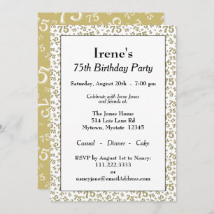 75. Geburtstagsparty Gold und White Number Pattern Einladung