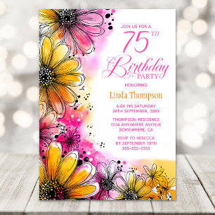 75. Geburtstagsparty in Rosa und Orange Flora Einladung