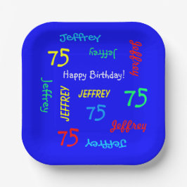 75. Geburtstagsparty Wiederholung Name Royal Blue  Pappteller